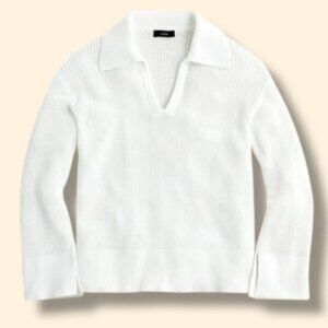 J Crew Womens Relaxed Collared Sweater Sz Large White Cotton Preppy Minimalist